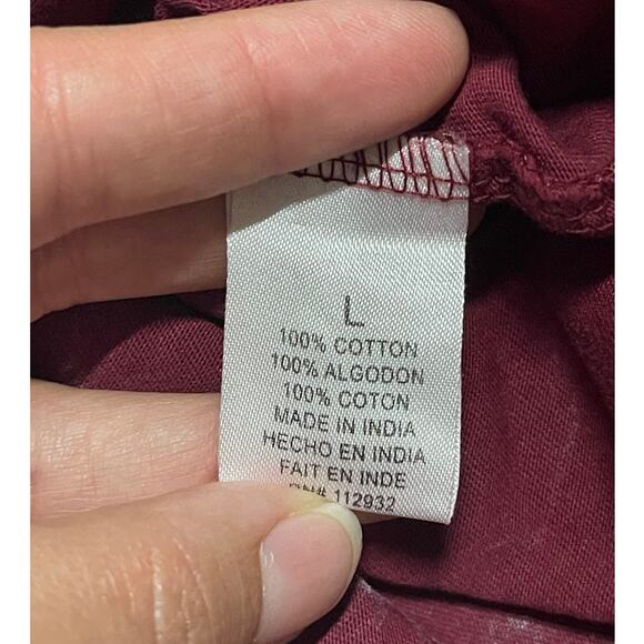 US Vintage Mens Maroon Burgundy Cotton Henley Long Sleeve Basic Shirt NEW Large - Picture 6 of 9